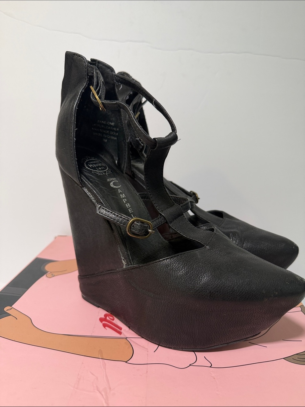 Jeffrey Campbell Black T-Strap Platform Wedges